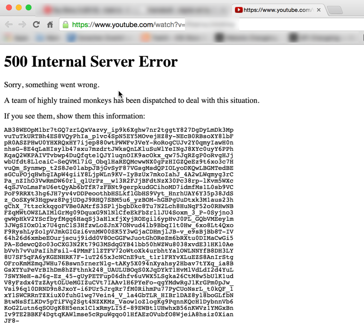 YouTube 500 - Internal Server Error